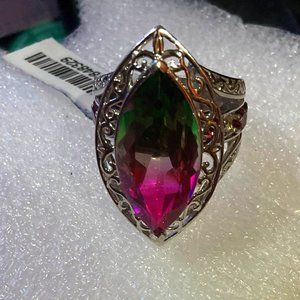 Marques cut Bi-Color Tourmaline Gem stone ring